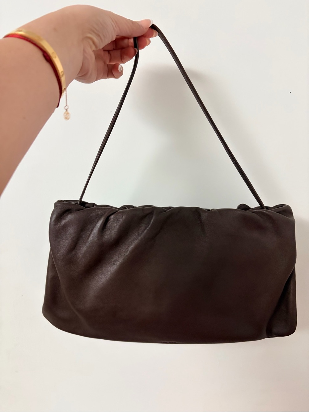 The Row Dark Brown Ruched Leather Shoulder Bag